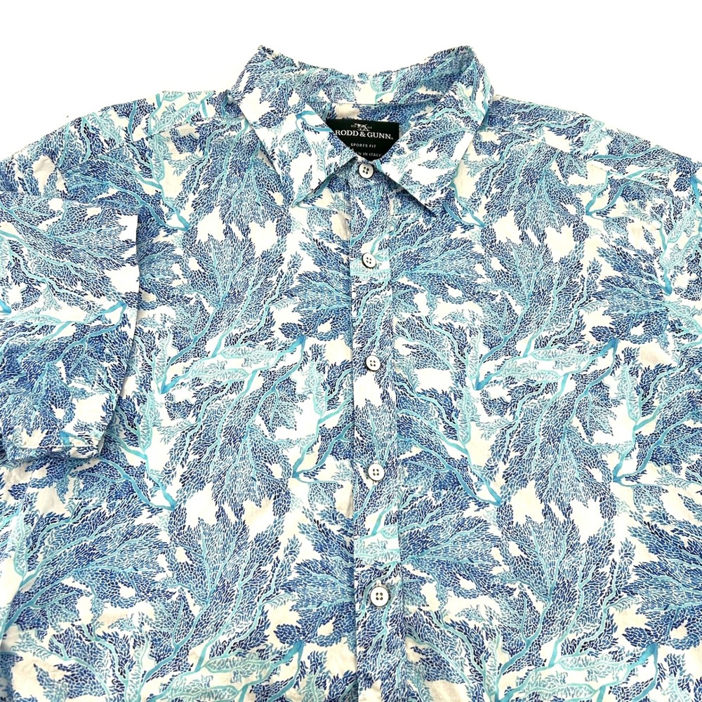 Rodd & Gunn Mens Sports Fit Cotton Button Down Shirt Blue Coral Print L RV$148